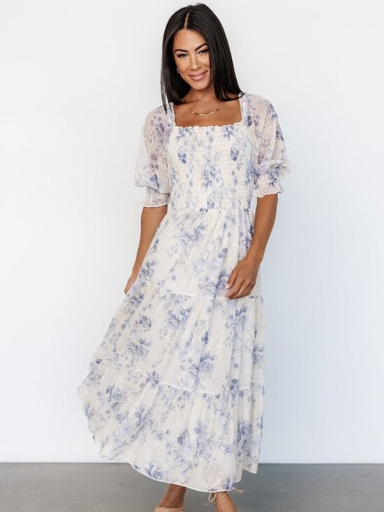 Baltic Born Dresses & Skirts - Baltic Born Fabian Jacquard Midi Dress | Cream + Blue Floral Size XLXL